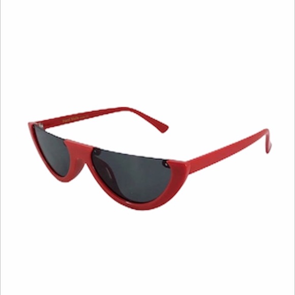 Flat Top Moon Shape Semi Rimless Frame Cat Eye Sunglasses - Various Colors - Picture 3 of 5